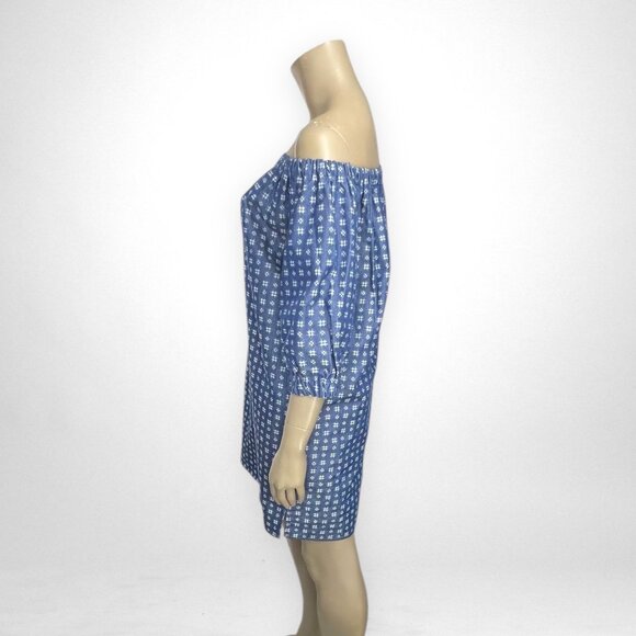 NINA LEONARD Large Off-the-Shoulder Print Denim‎ Dress Western Summer Casual - Picture 4 of 10